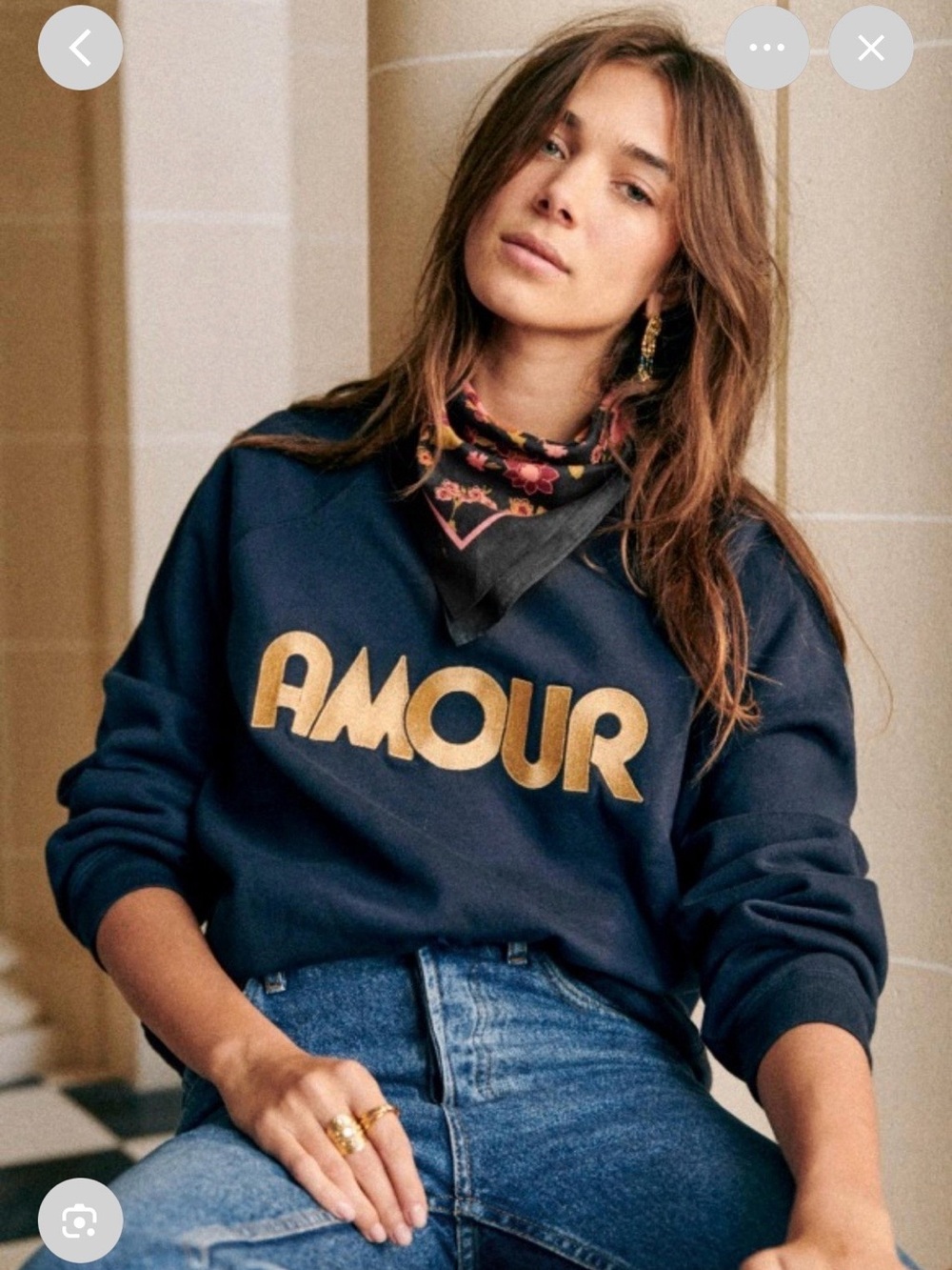 Sezane Navy Sweatshirt with Gold AMOUR Applique